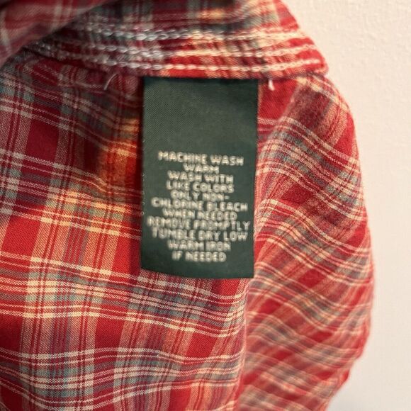 Lauren Jeans Company LRL Red Plaid Button Top Shirt Green Womens Small Western - Picture 7 of 9